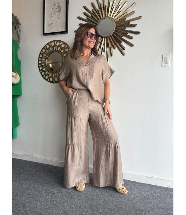 Crinkled Tiered Wide Leg Pant