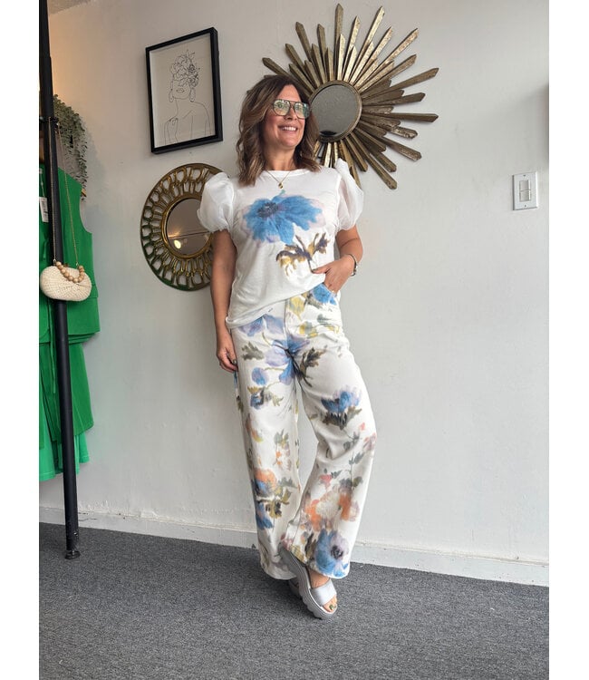 Floral T Shirt Puff Sleeve
