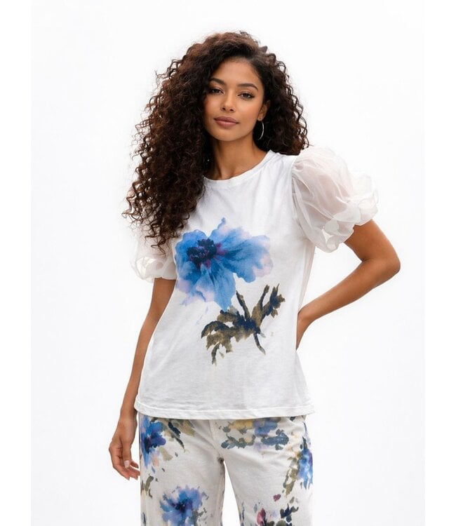 Floral T Shirt Puff Sleeve