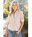 Collared V Neck Stripe and Lace Top