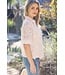 Collared V Neck Stripe and Lace Top