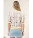 Stripe Ribbed Band Floral Embroidered Lace Top