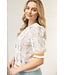 Stripe Ribbed Band Floral Embroidered Lace Top