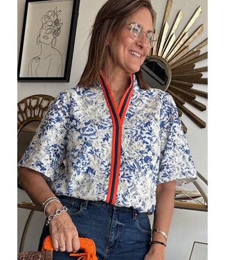 Contrast Stripe Detail Floral Print Top