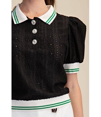 Puff Sleeve Lace Knit Top