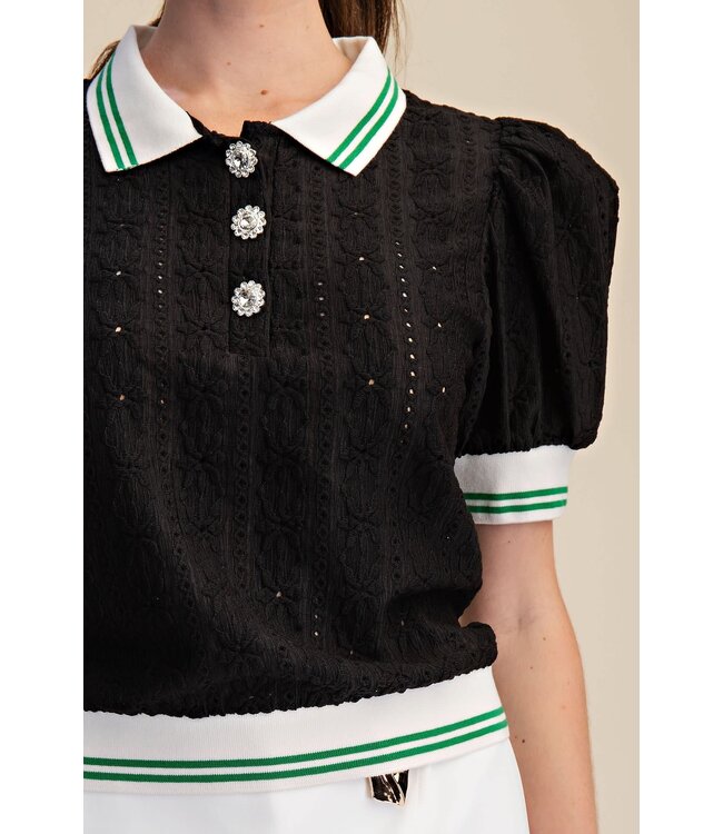 Puff Sleeve Lace Knit Top