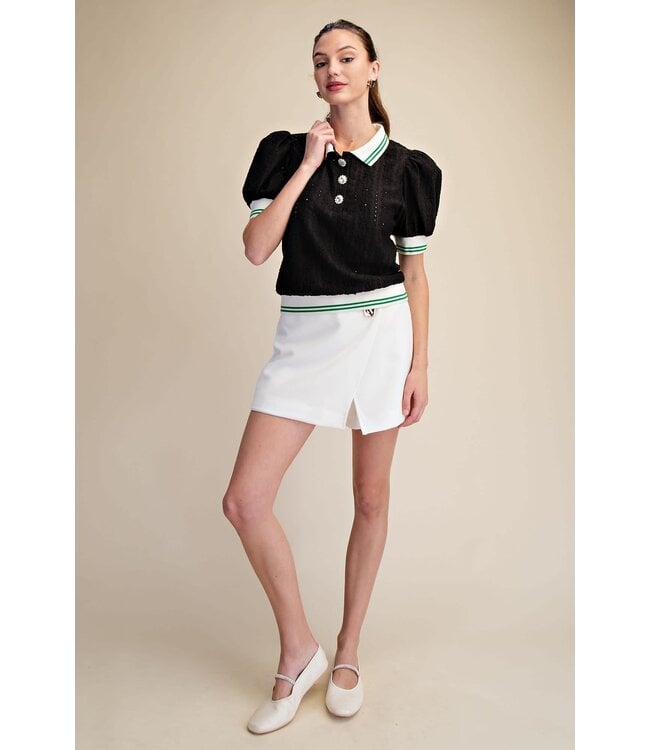 Puff Sleeve Lace Knit Top