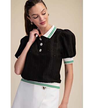 Puff Sleeve Lace Knit Top