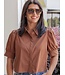 Puff Sleeve Button Down Shirt Bronze