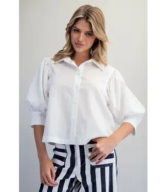 Puff Sleeve Button Down Shirt  Off White