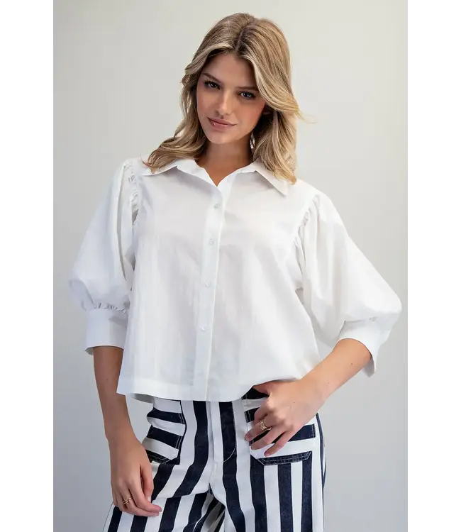 Puff Sleeve Button Down Shirt  Off White
