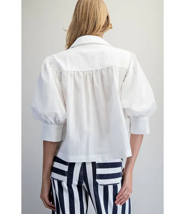 Puff Sleeve Button Down Shirt  Off White