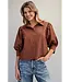 Puff Sleeve Button Down Shirt Bronze
