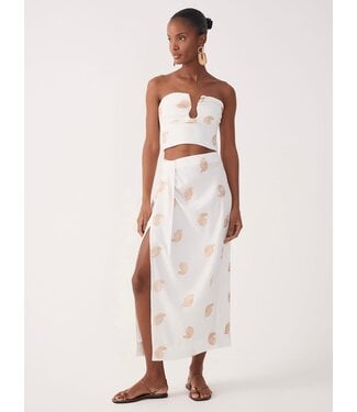Dress To Off White Shell Embroidered Draped Linen Maxi Skirt