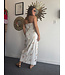 Off White Shell Embroidered Draped Linen Maxi Skirt