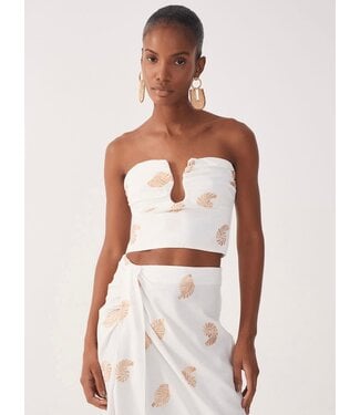 Dress To Off White Shell Embroidered Cut Out Linen Crop Top