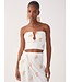 Off White Shell Embroidered Cut Out Linen Crop Top