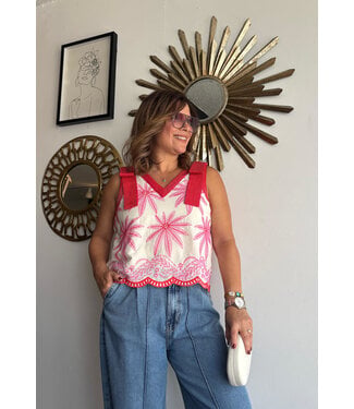 Pink Embroidered Sleeveless Top