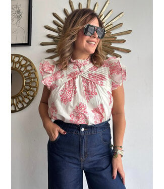 Red Floral Ruffle Top