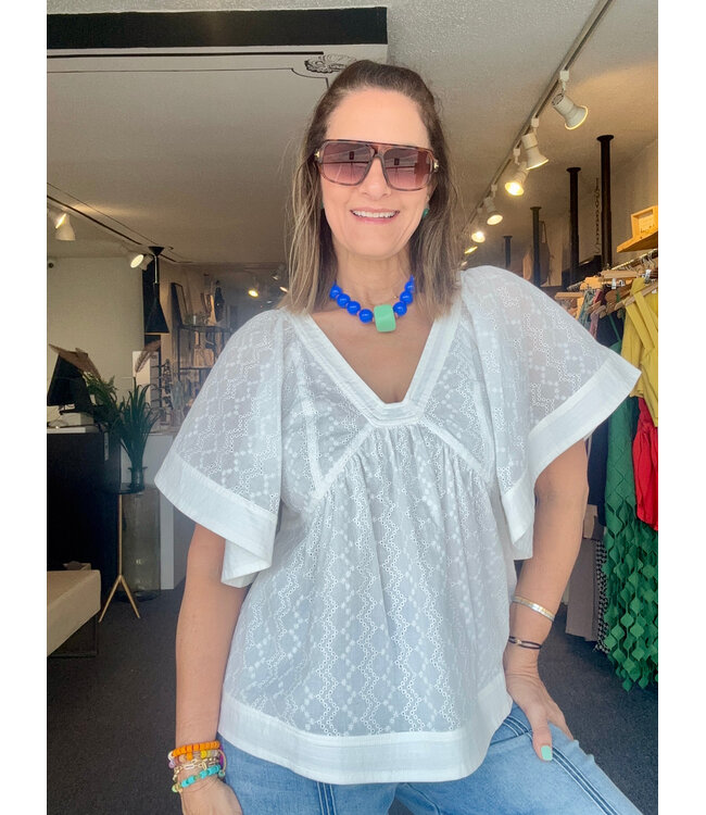 Top Stitch Eyelet Top