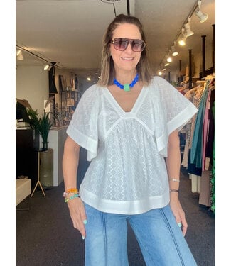 Top Stitch Eyelet Top