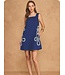 Floral Loop Embroidered Sleeveless Linen Mini Dress