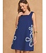 Floral Loop Embroidered Sleeveless Linen Mini Dress