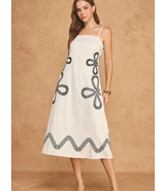 Embroidered Sleeveless Linen Midi Dress
