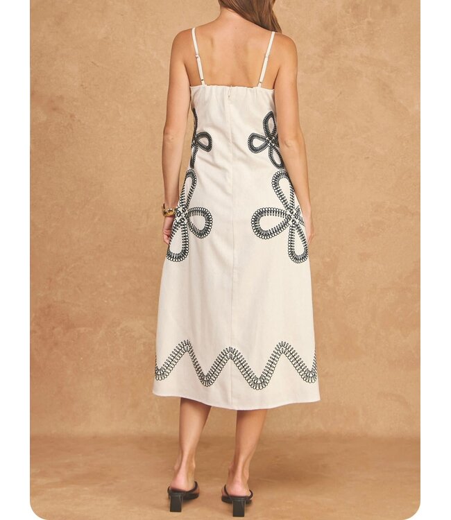 Embroidered Sleeveless Linen Midi Dress