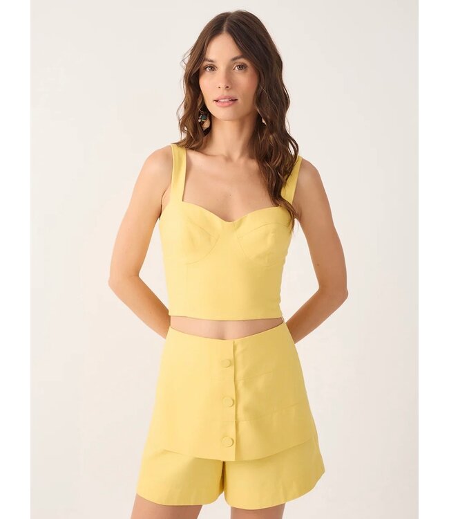 Yellow Day Buttons Back Pockets Linen Shorts