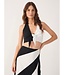 Black and Off White Front Slit Linen Maxi Skirt