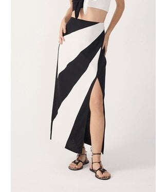 Dress To Black and Off White Front Slit Linen Maxi Skirt
