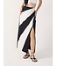 Black and Off White Front Slit Linen Maxi Skirt