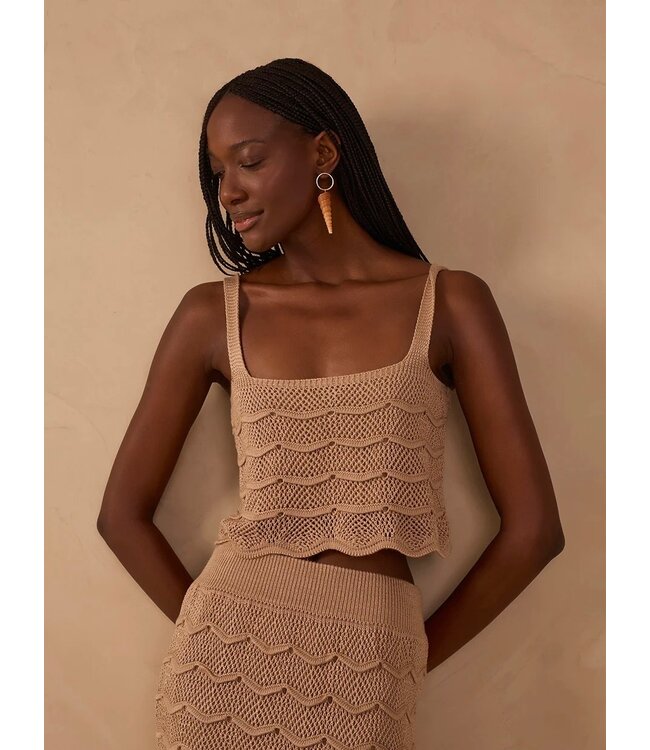 Beige Summer Tricot Waves Crop Top