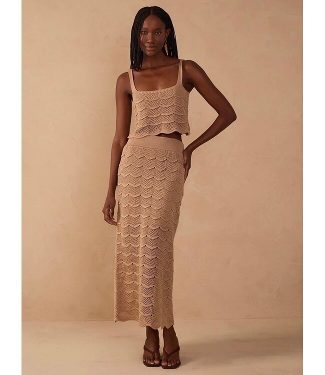Beige Summer Tricot Waves Maxi Skirt
