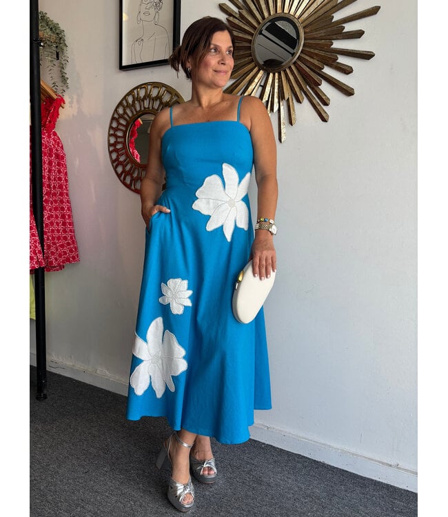 Floral Pearl Applique Midi Dress