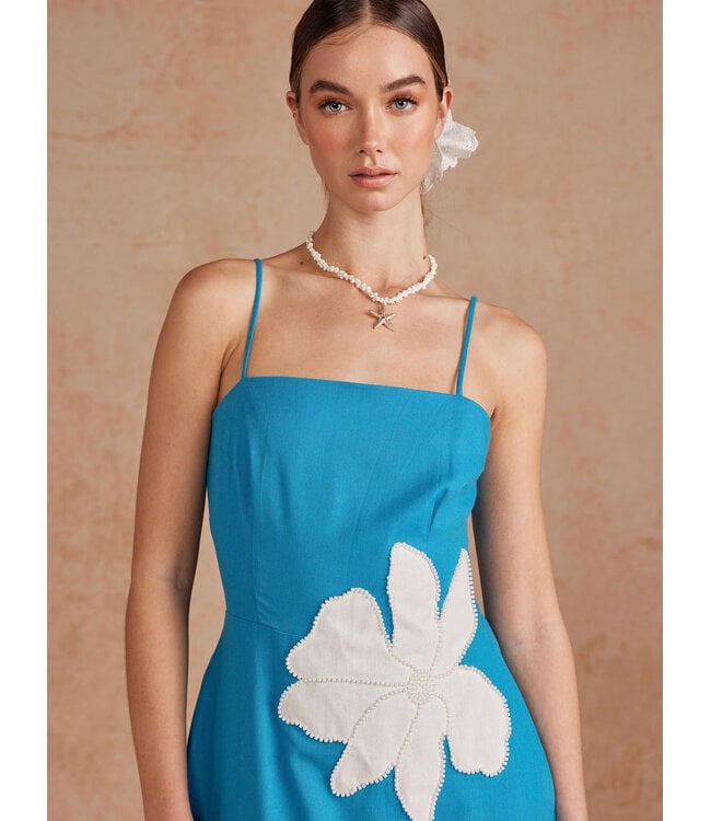 Floral Pearl Applique Midi Dress