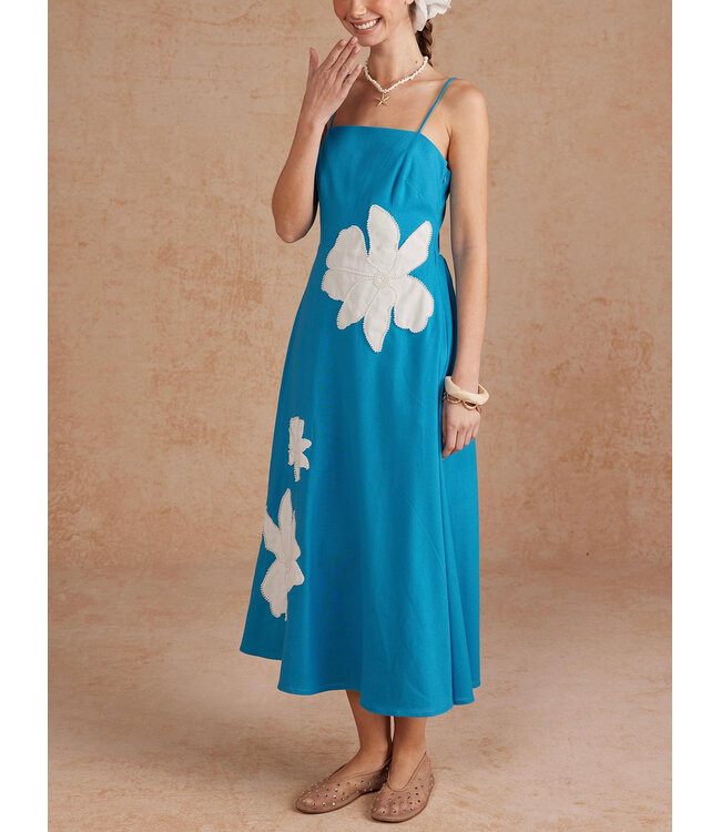 Floral Pearl Applique Midi Dress