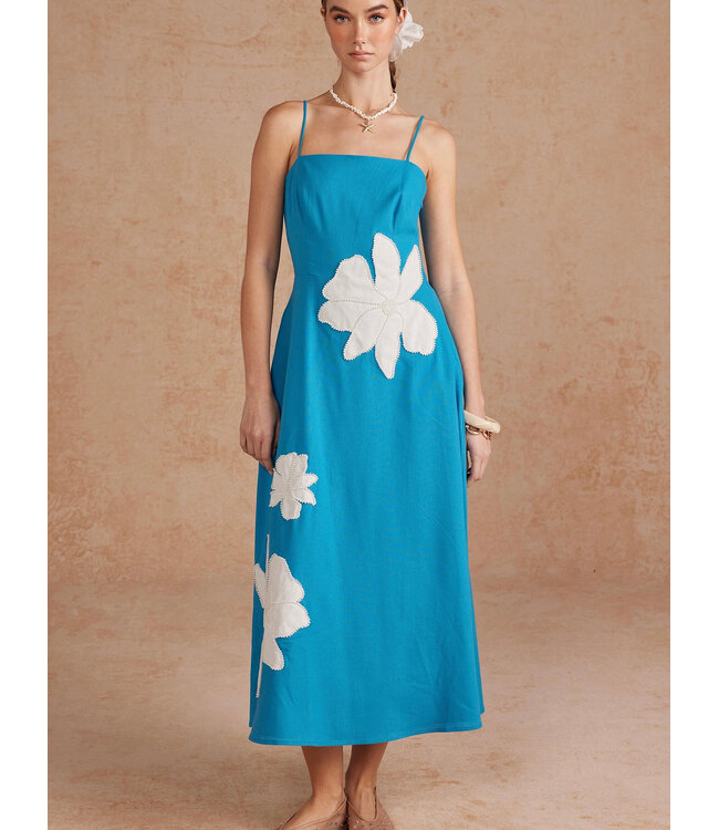 Floral Pearl Applique Midi Dress