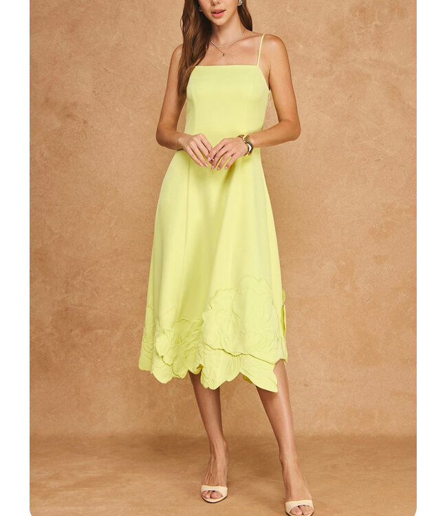 3D Floral Applique Midi Dress