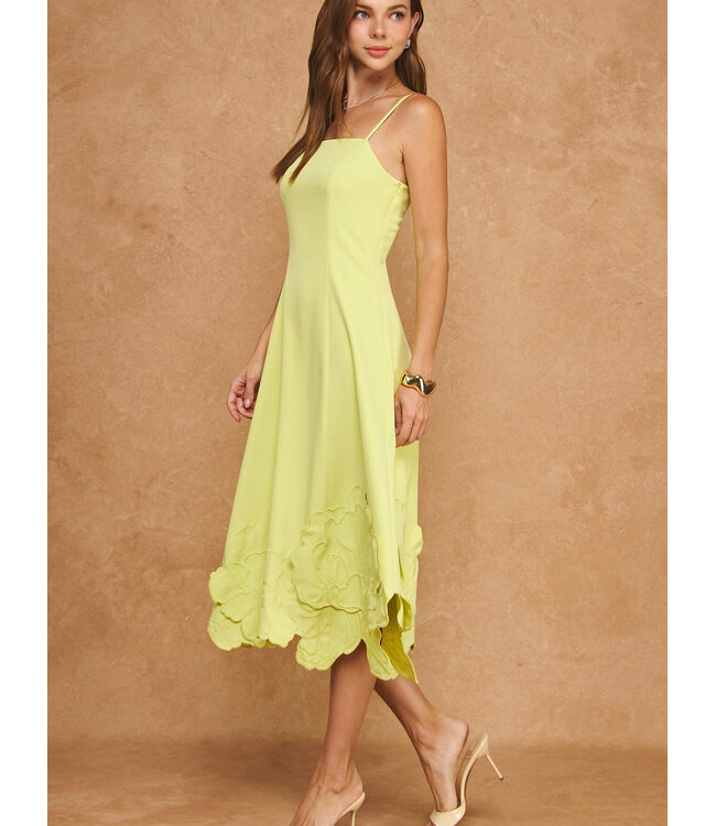 3D Floral Applique Midi Dress