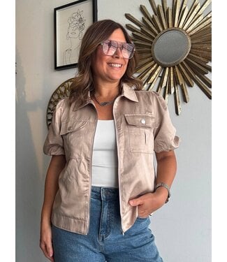 Puff Sleeve Cropped Utility Jacket