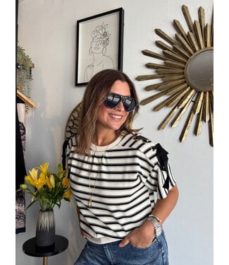 Lace Up Grommet Detail Striped Knit Top
