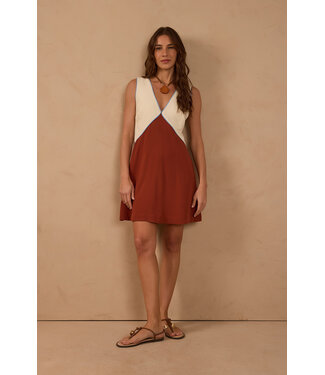 Dress To Brown Deserto V Neck Sleeveless Mini Dress