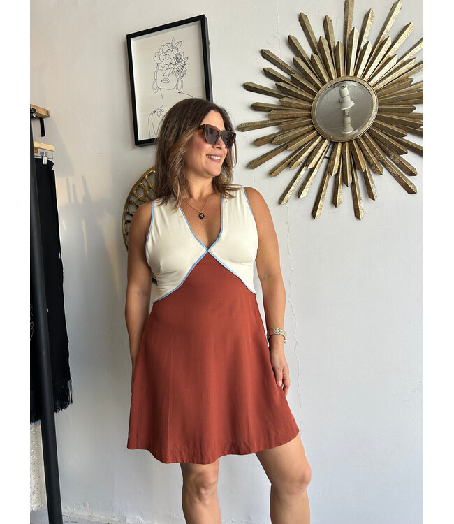 Brown Deserto V Neck Sleeveless Mini Dress