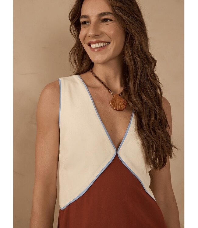 Brown Deserto V Neck Sleeveless Mini Dress