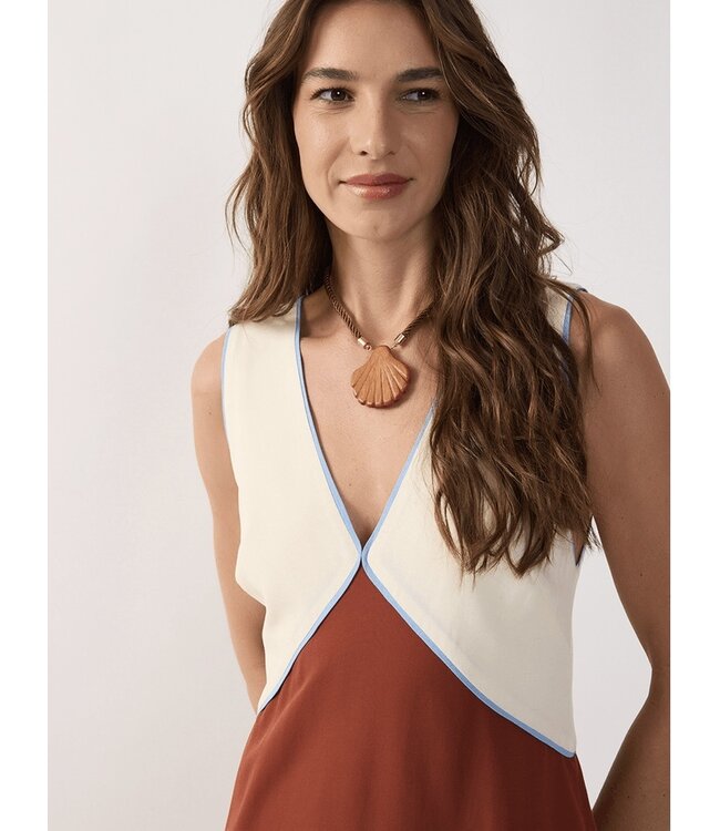Brown Deserto V Neck Sleeveless Mini Dress