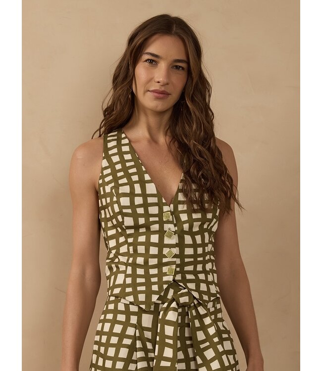 Trama Unique Buttons Sleeveless Linen Vest