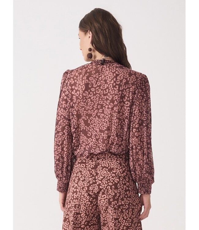 Brown Felina High Neck Tulle Blouse