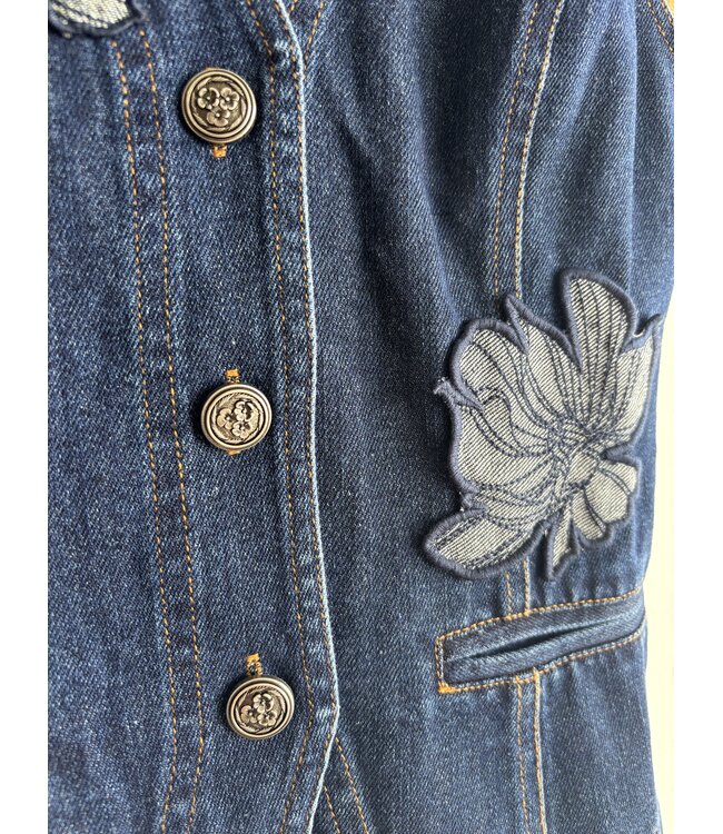 Embroidered V neck Denim Vest